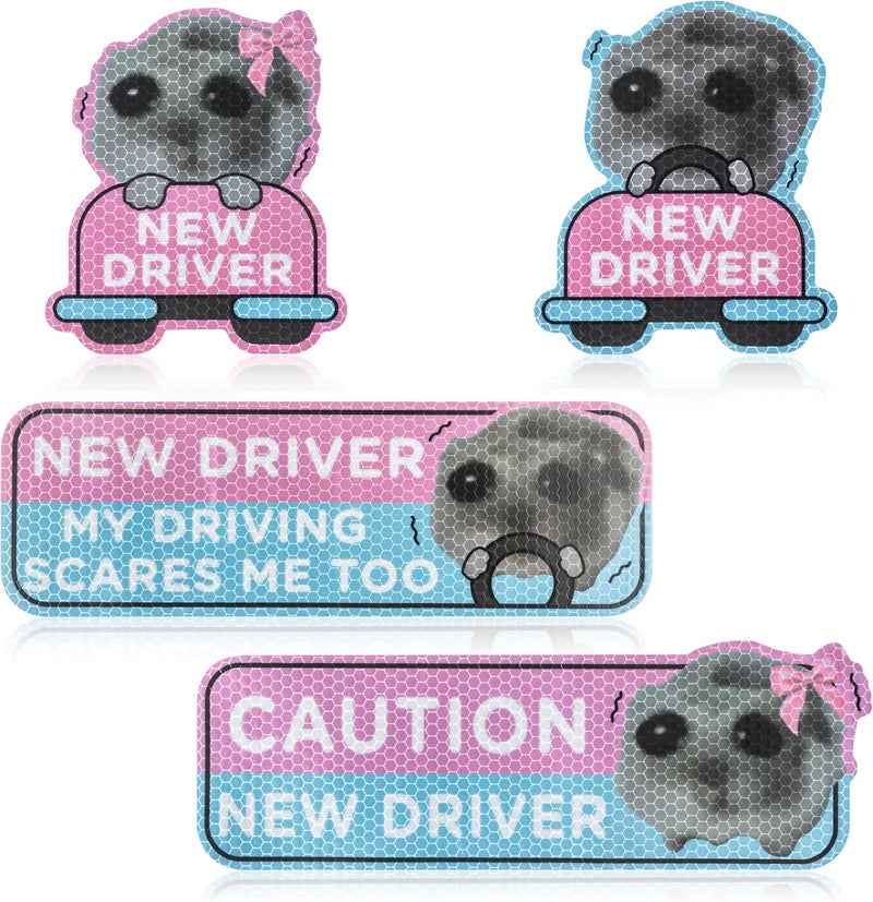 CNhoqc New Student Driver Magnet - 4pcs Shivering Hamster Please Be Patient New Student Driver Automotive Car Magnet Reflective Safety Warning Attention Sign Reusable Removable Novice Bumper Sticker - Image 1
